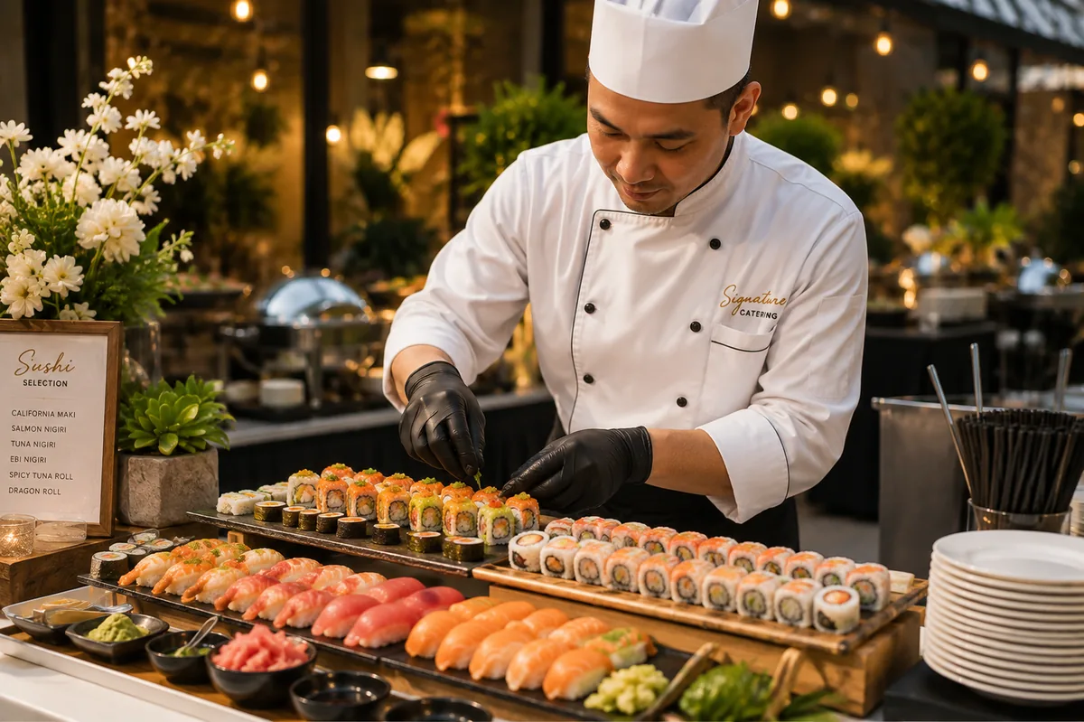 A chef plating at a corporate event